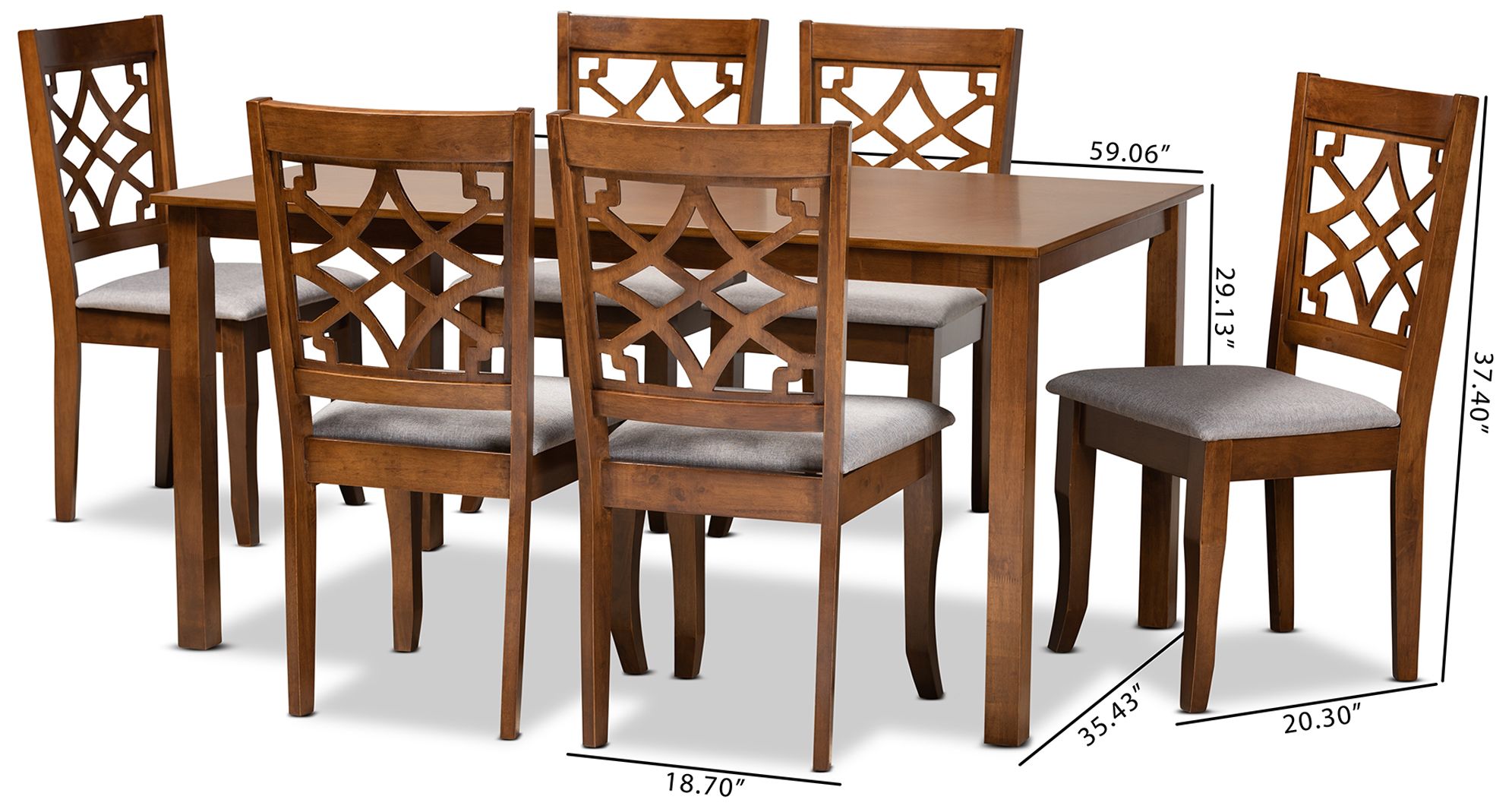 Baxton Studio Mael Walnut Brown 7-Piece Dining Set in scene
