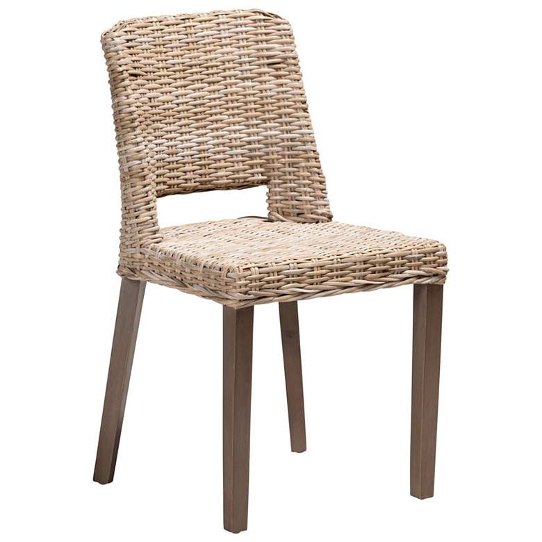 Image 1 Baxton Studio Magy Grey Rattan and Natural Brown Finished Wood Dining Chair