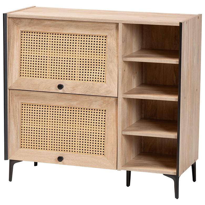 Image 1 Baxton Studio Malcolm Oak Brown Wood Shoe Cabinet with Flipper Doors