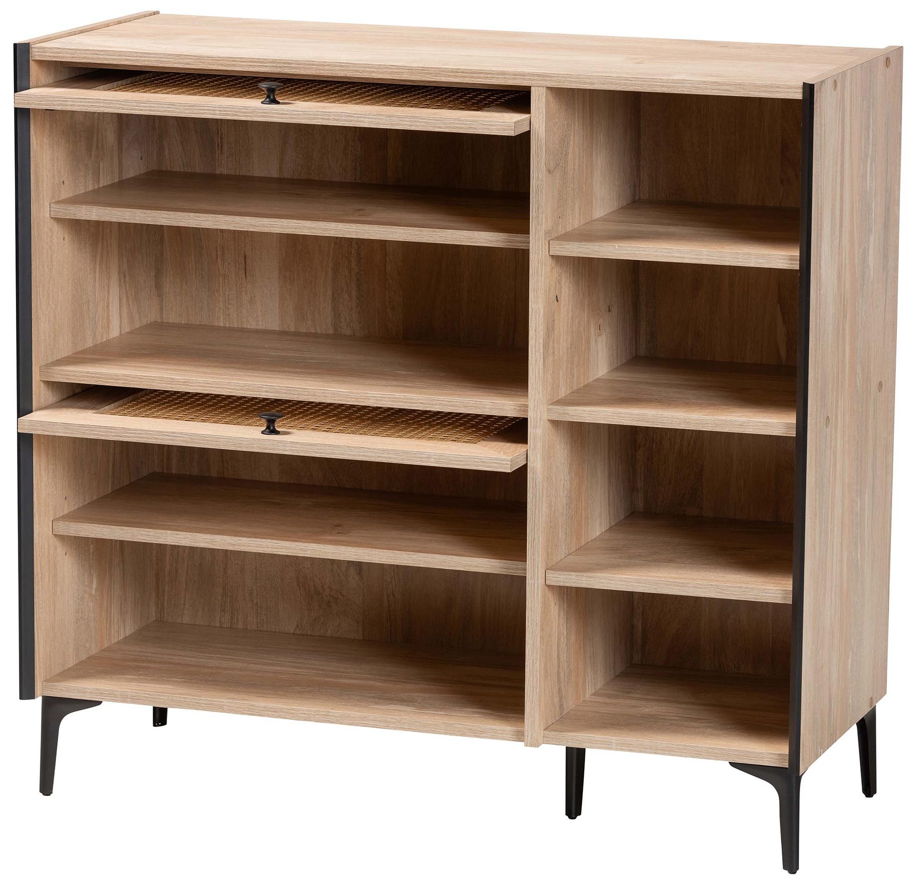 Image 3 Baxton Studio Malcolm Oak Brown Wood Shoe Cabinet with Flipper Doors more views