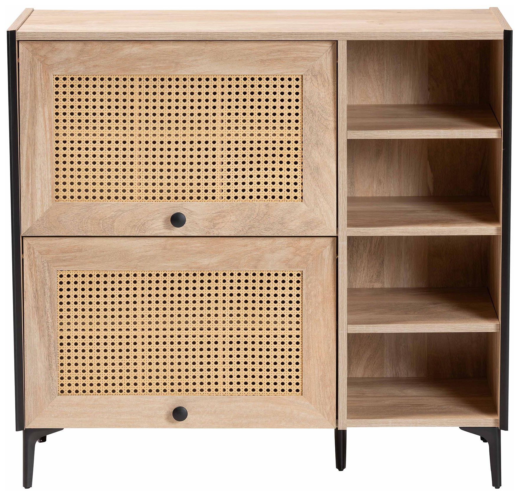 Image 4 Baxton Studio Malcolm Oak Brown Wood Shoe Cabinet with Flipper Doors more views