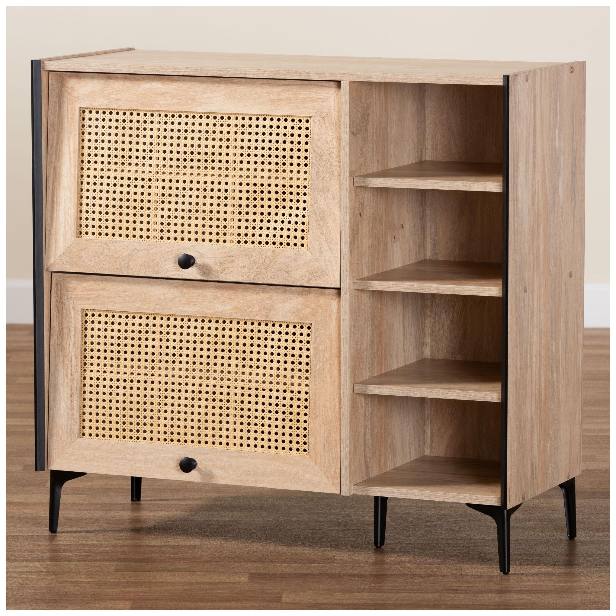 Baxton Studio Malcolm Oak Brown Wood Shoe Cabinet with Flipper Doors