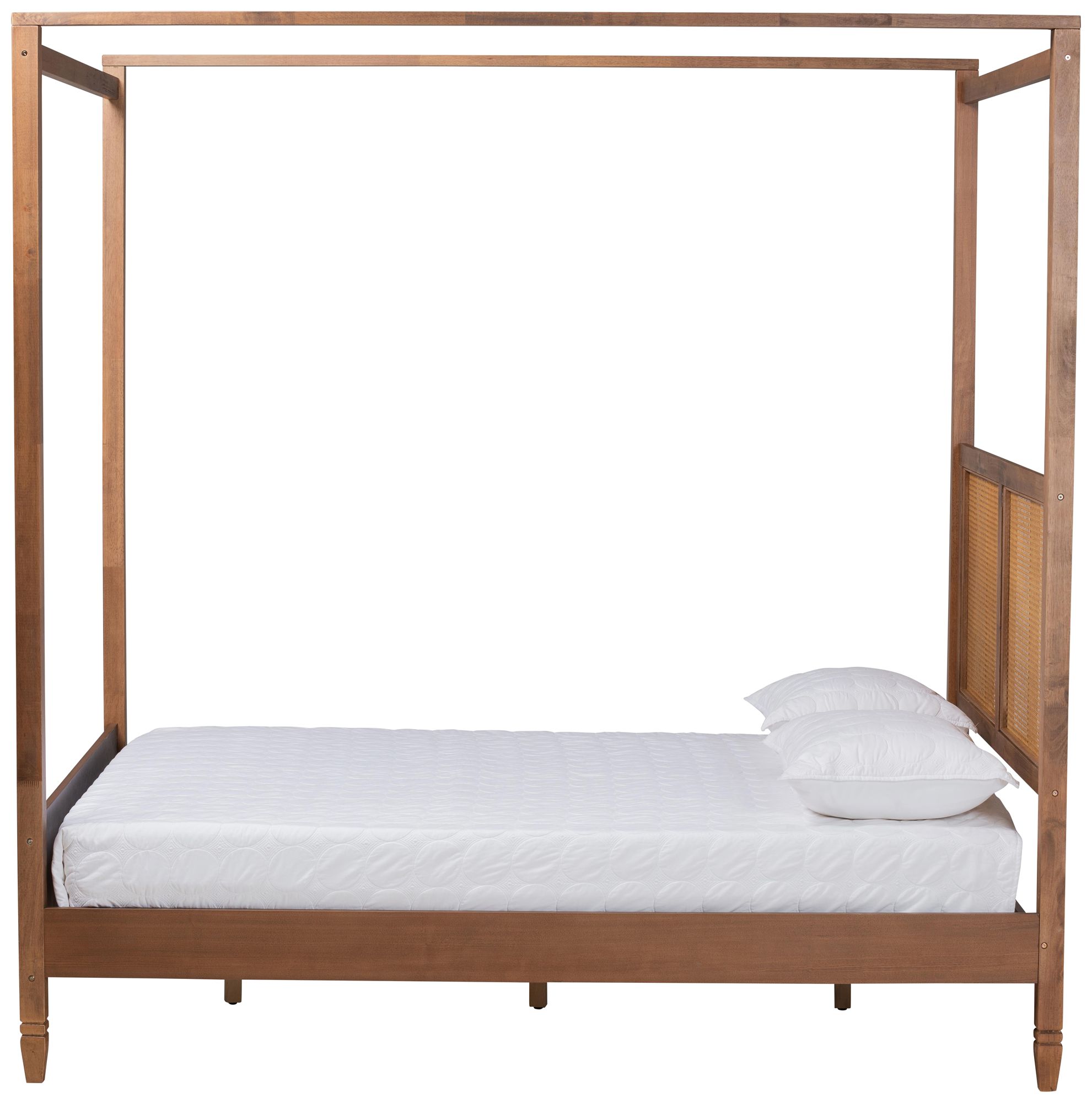 Baxton Studio Malia Walnut Brown Wood King Size Canopy Bed in scene