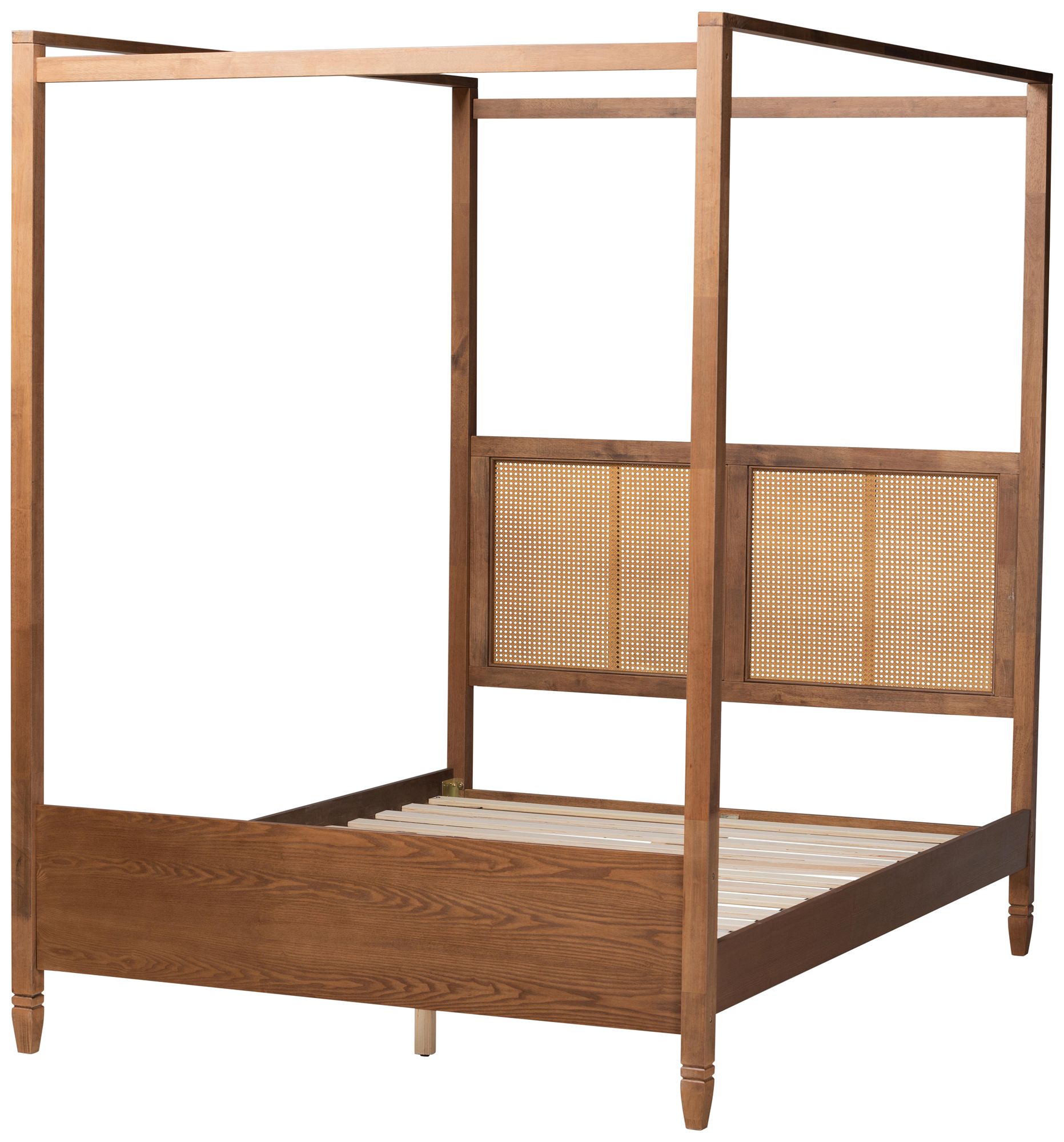 Baxton Studio Malia Walnut Brown Wood King Size Canopy Bed in scene