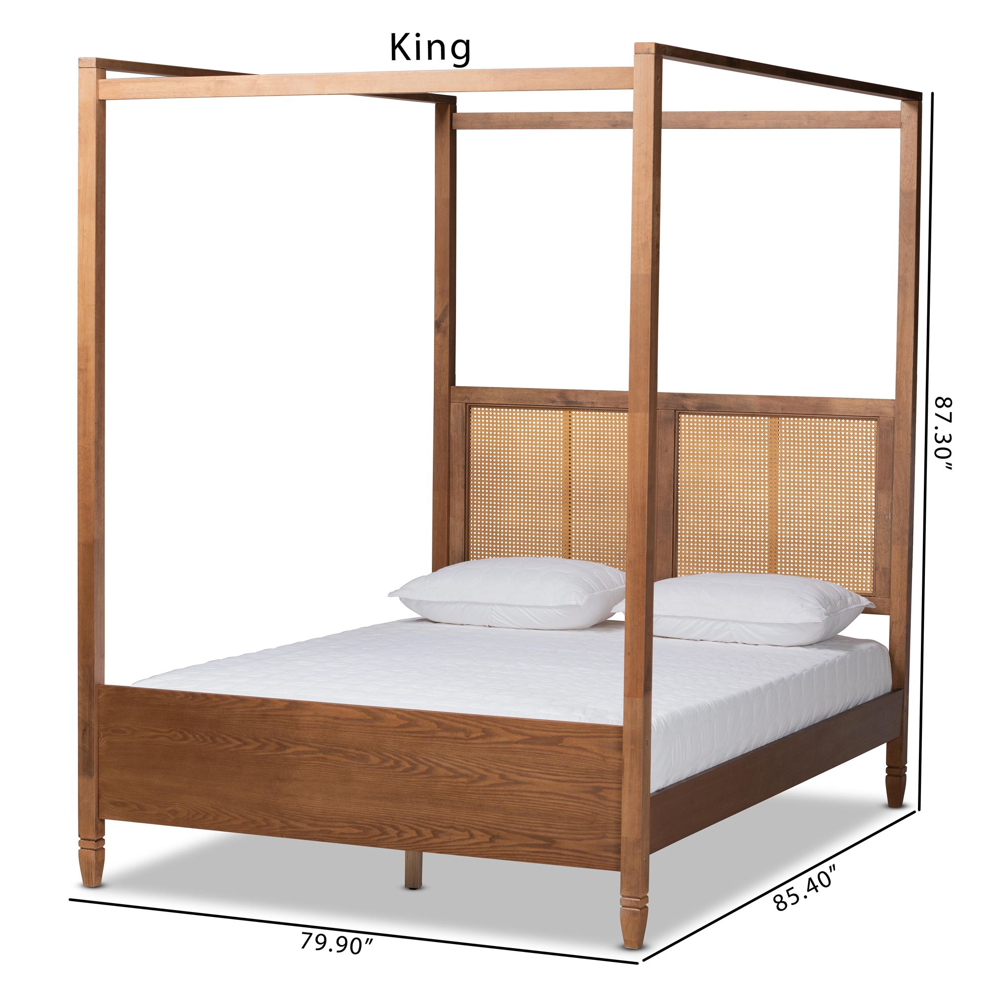 Baxton Studio Malia Walnut Brown Wood King Size Canopy Bed in scene