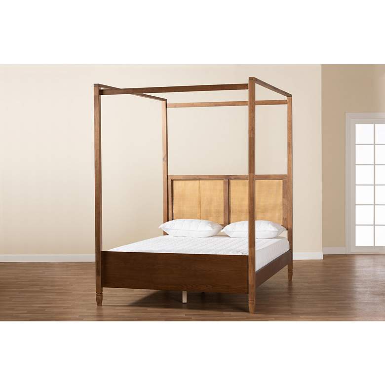 Image 7 Baxton Studio Malia Walnut Brown Wood Queen Size Canopy Bed more views