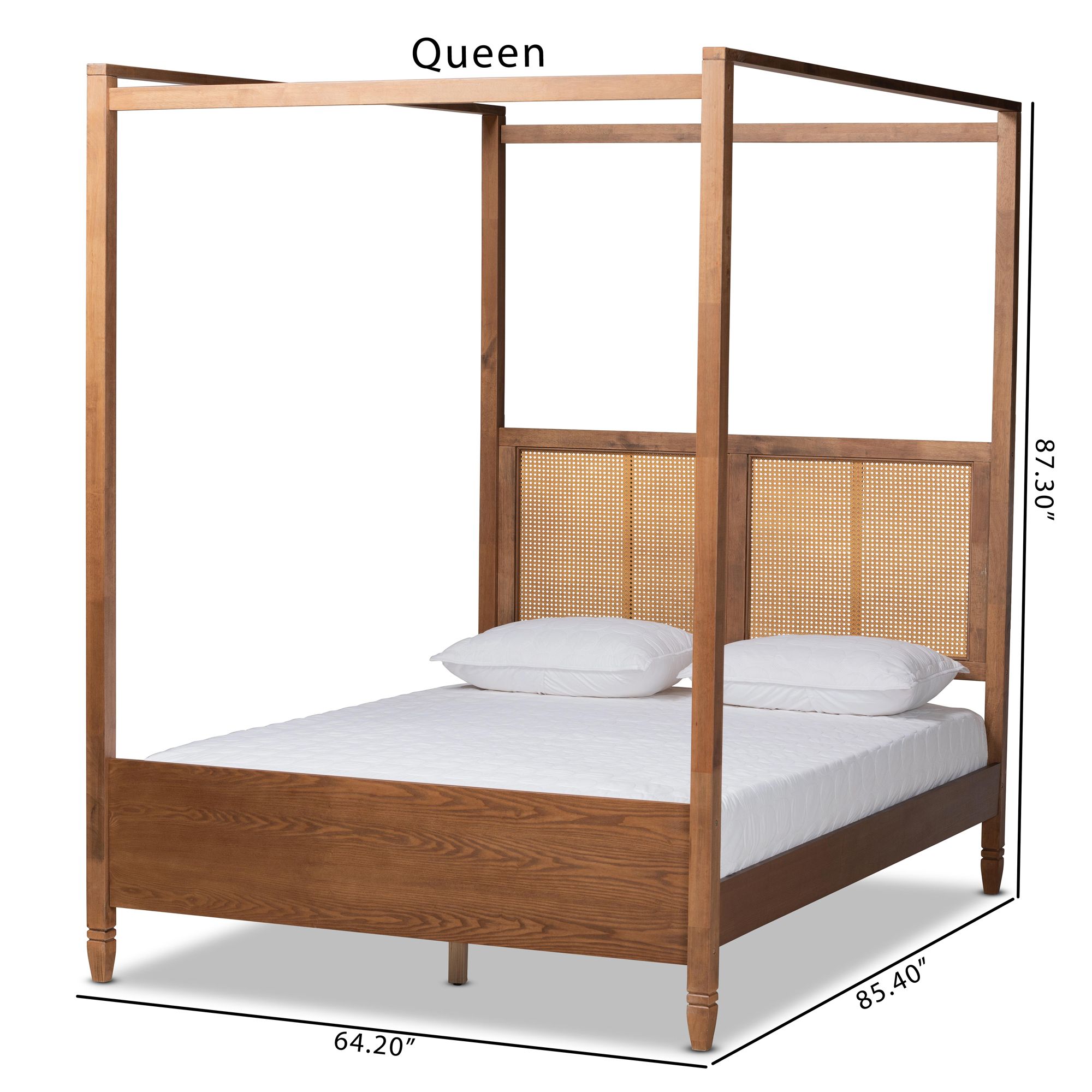 Baxton Studio Malia Walnut Brown Wood Queen Size Canopy Bed in scene