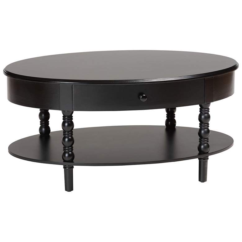 Image 1 Baxton Studio Malinda Black Wood 1-Drawer Coffee Table with Spindle Legs
