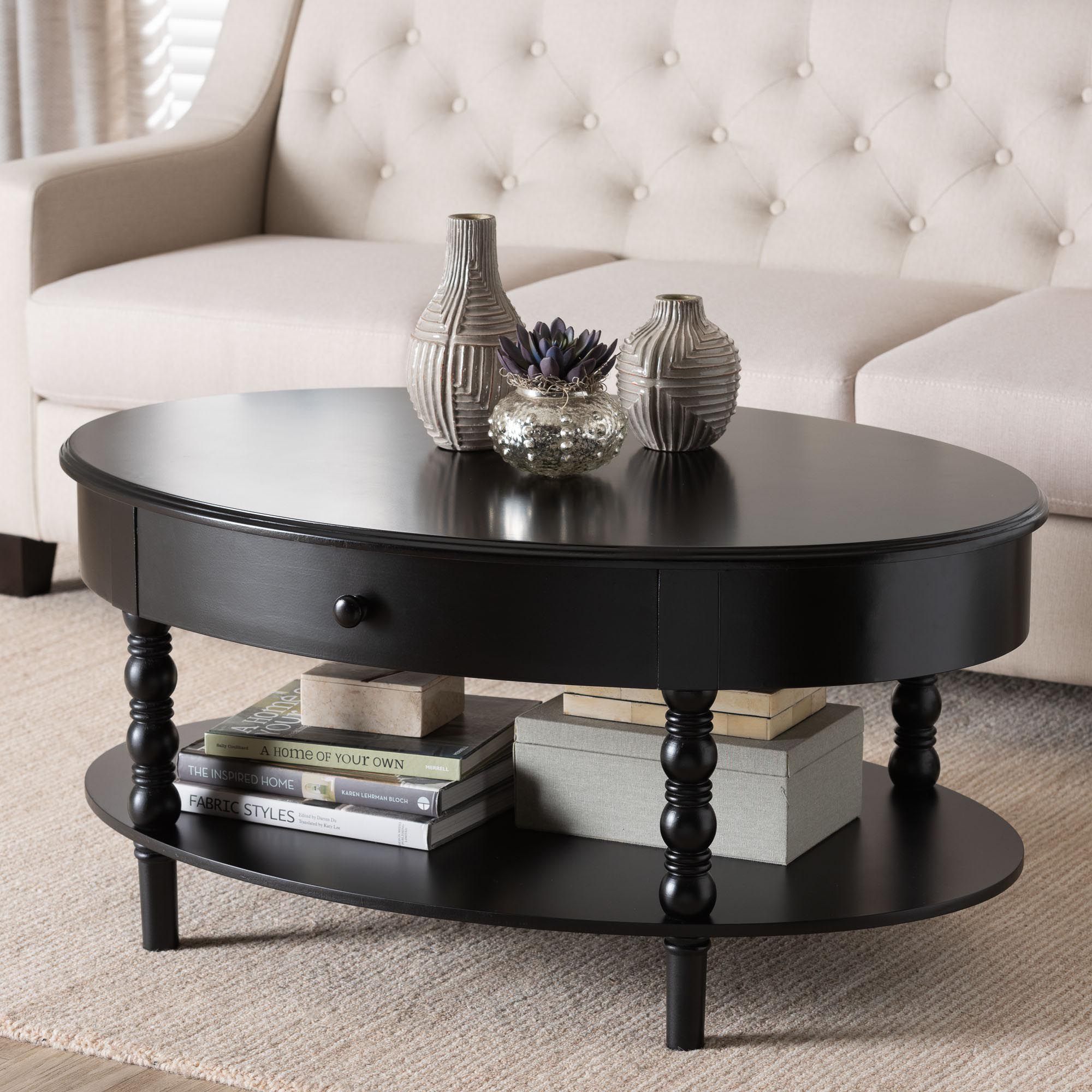 Thumbnail1 of Baxton Studio Malinda Black Wood 1-Drawer Coffee Table with Spindle Legs