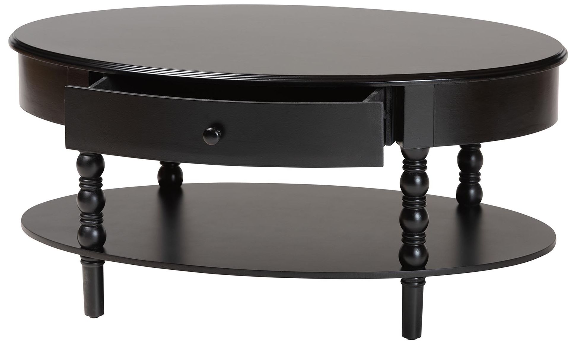 Thumbnail3 of Baxton Studio Malinda Black Wood 1-Drawer Coffee Table with Spindle Legs more views