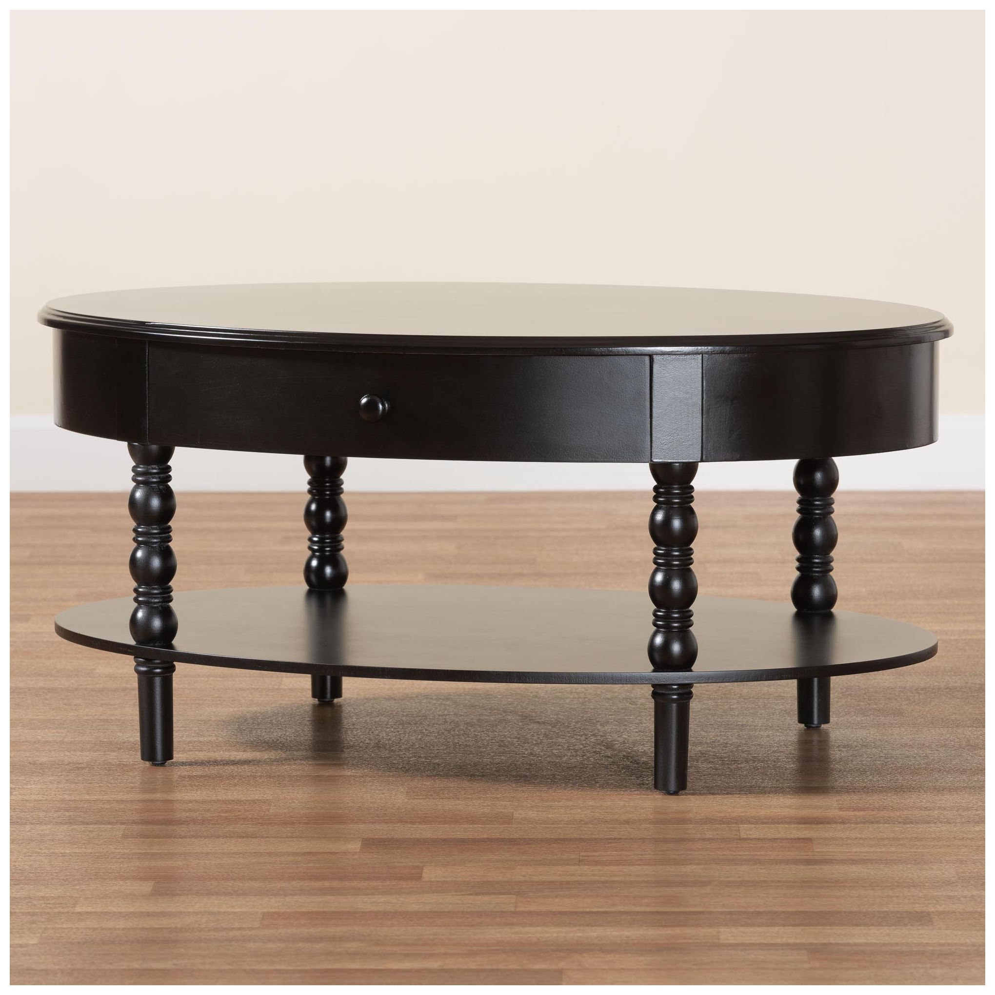 Baxton Studio Malinda Black Wood 1-Drawer Coffee Table with Spindle Legs