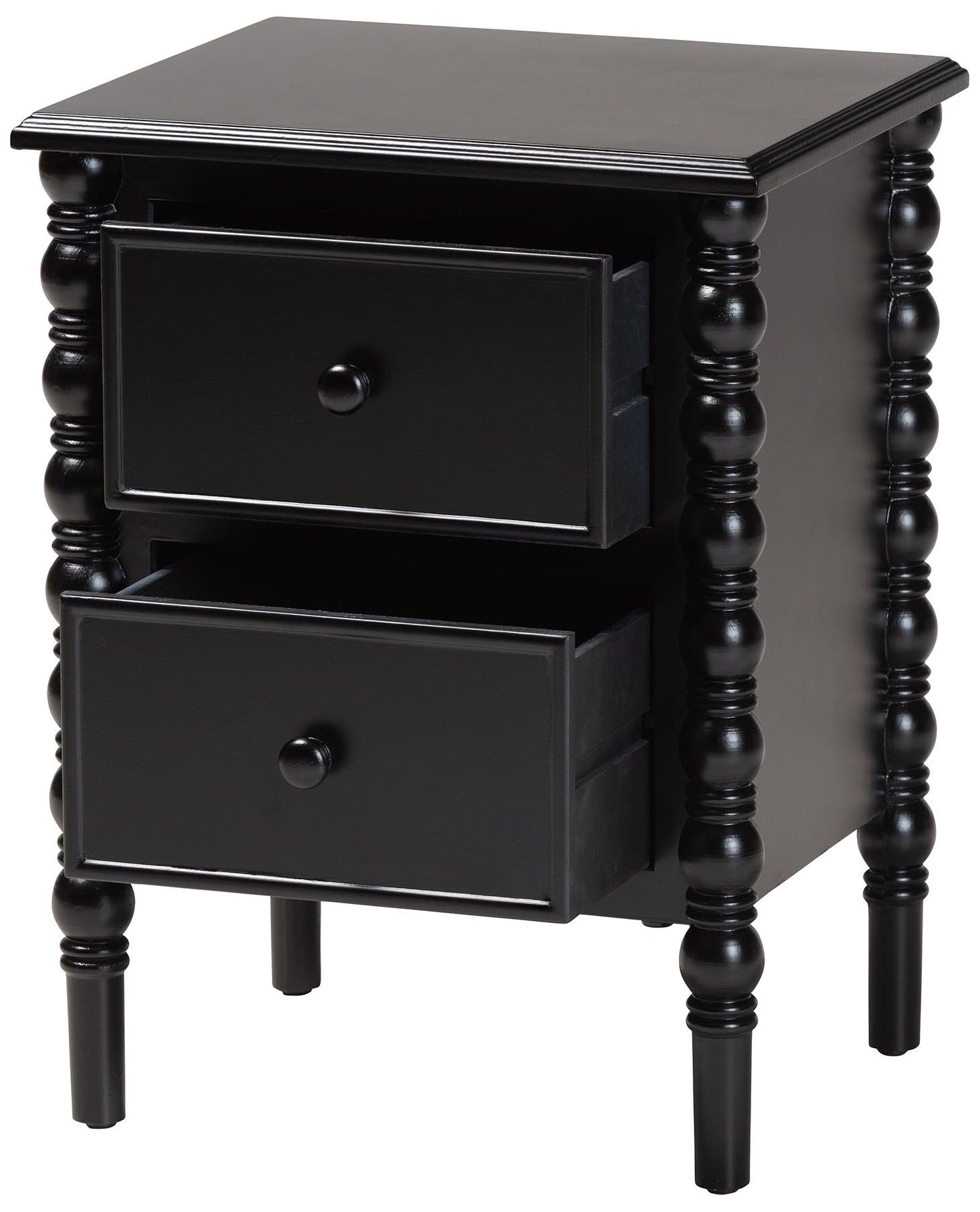 Image 3 Baxton Studio Malinda Black Wood 2-Drawer End Table with Spindle Legs more views