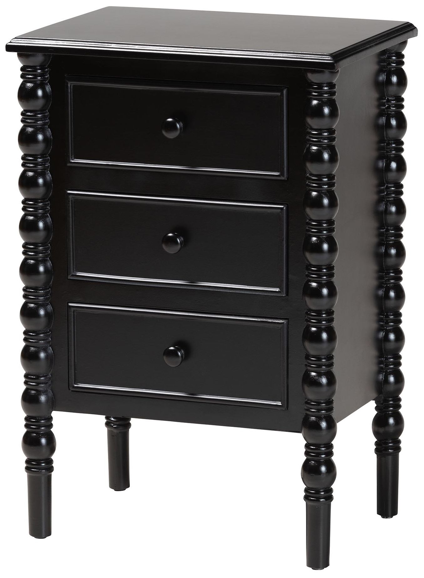 Image 2 Baxton Studio Malinda Black Wood 3-Drawer End Table with Spindle Legs