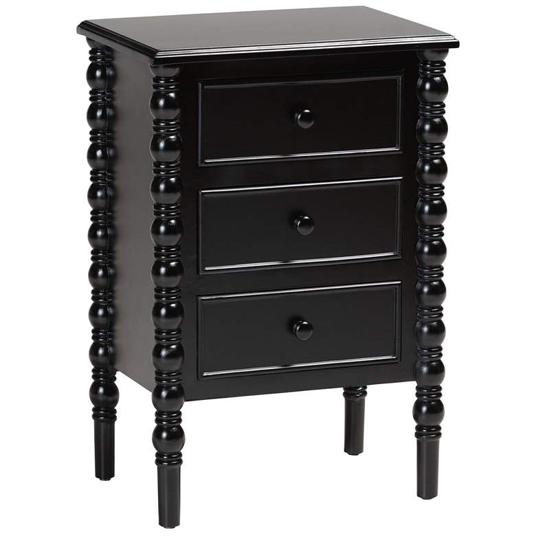Image 1 Baxton Studio Malinda Black Wood 3-Drawer End Table with Spindle Legs