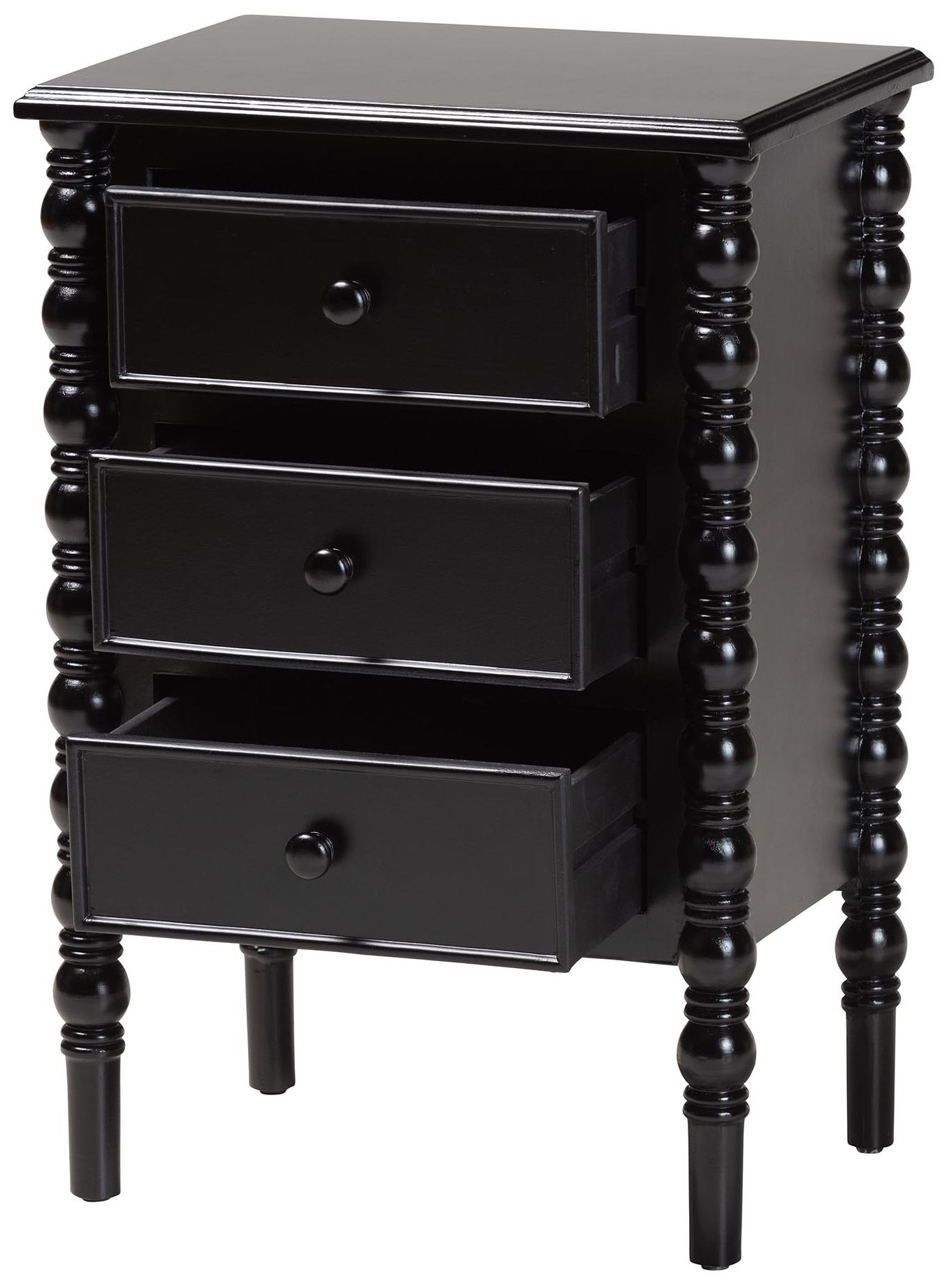 Image 3 Baxton Studio Malinda Black Wood 3-Drawer End Table with Spindle Legs more views