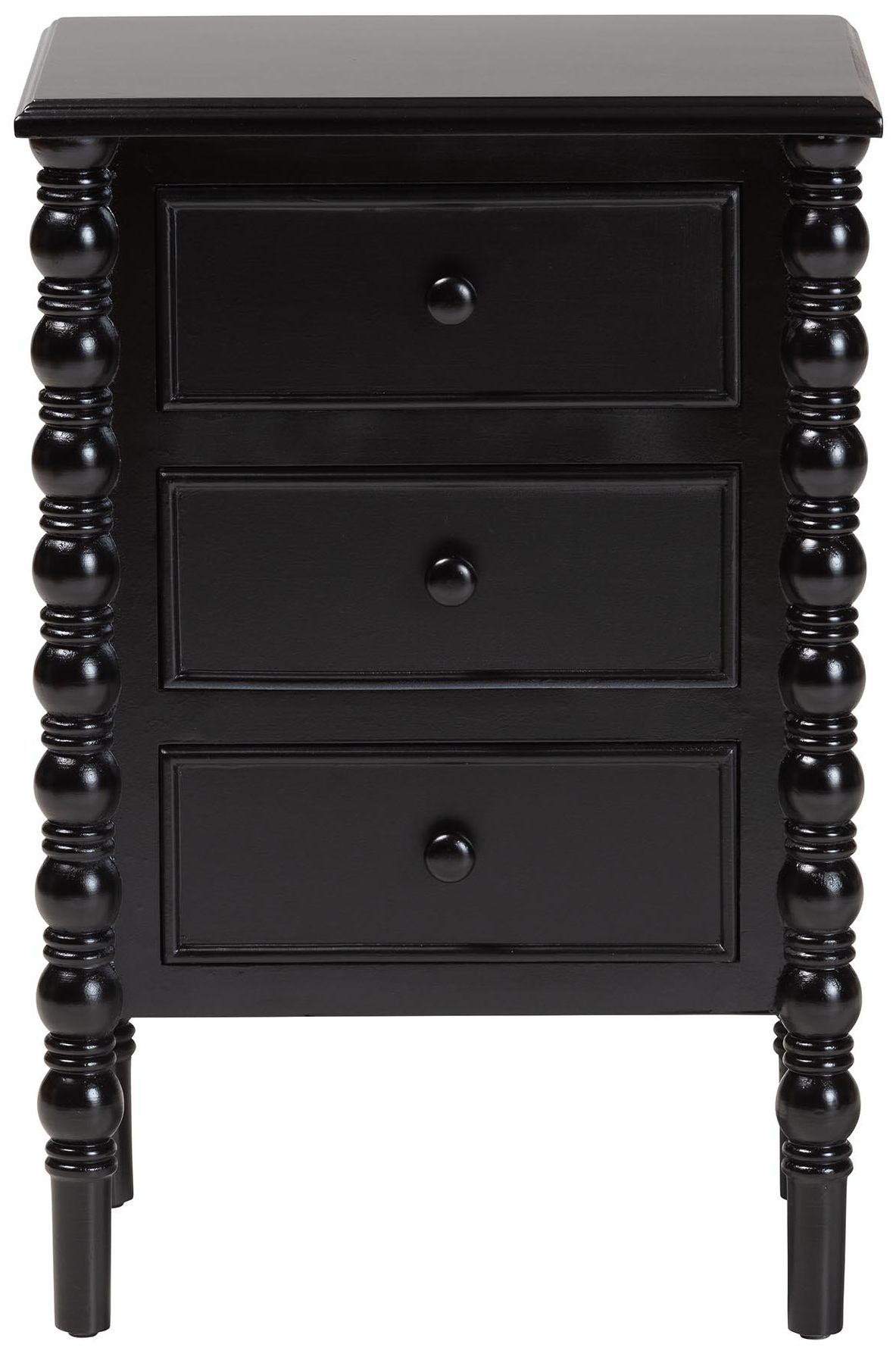 Image 4 Baxton Studio Malinda Black Wood 3-Drawer End Table with Spindle Legs more views