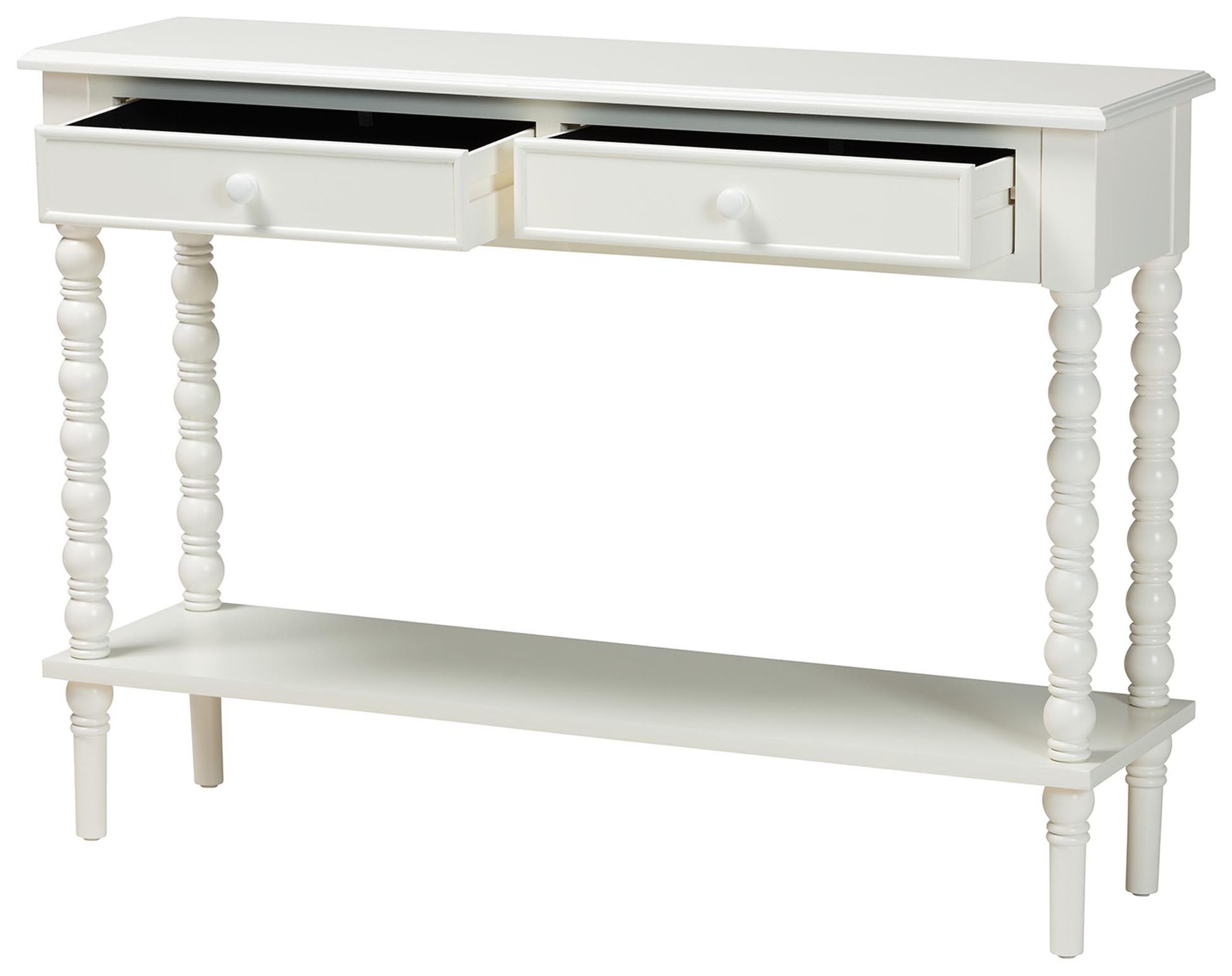 Image 3 Baxton Studio Malinda White Wood 2-Drawer Console Table with Spindle Legs more views