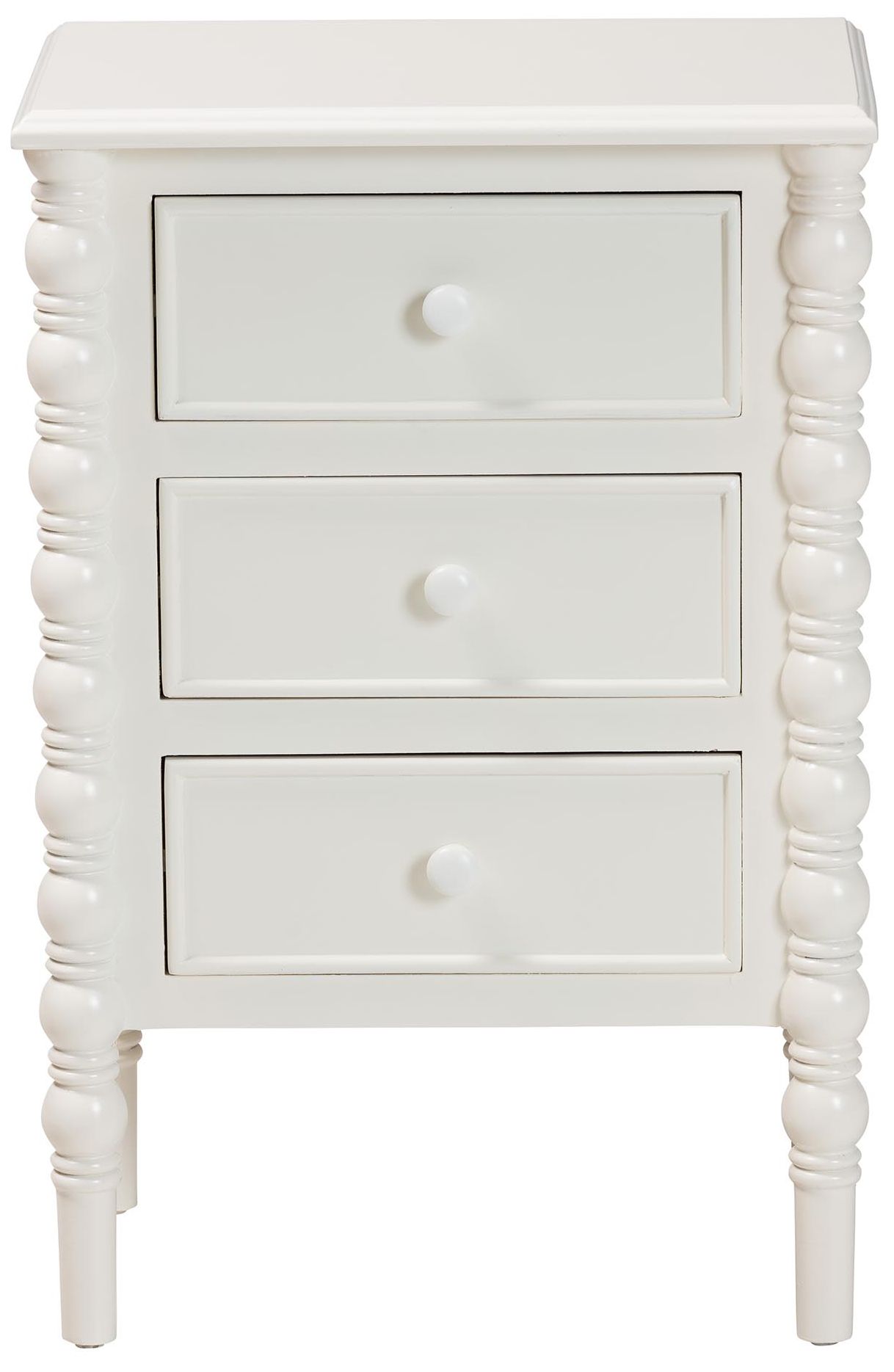 Image 4 Baxton Studio Malinda White Wood 3-Drawer End Table with Spindle Legs more views
