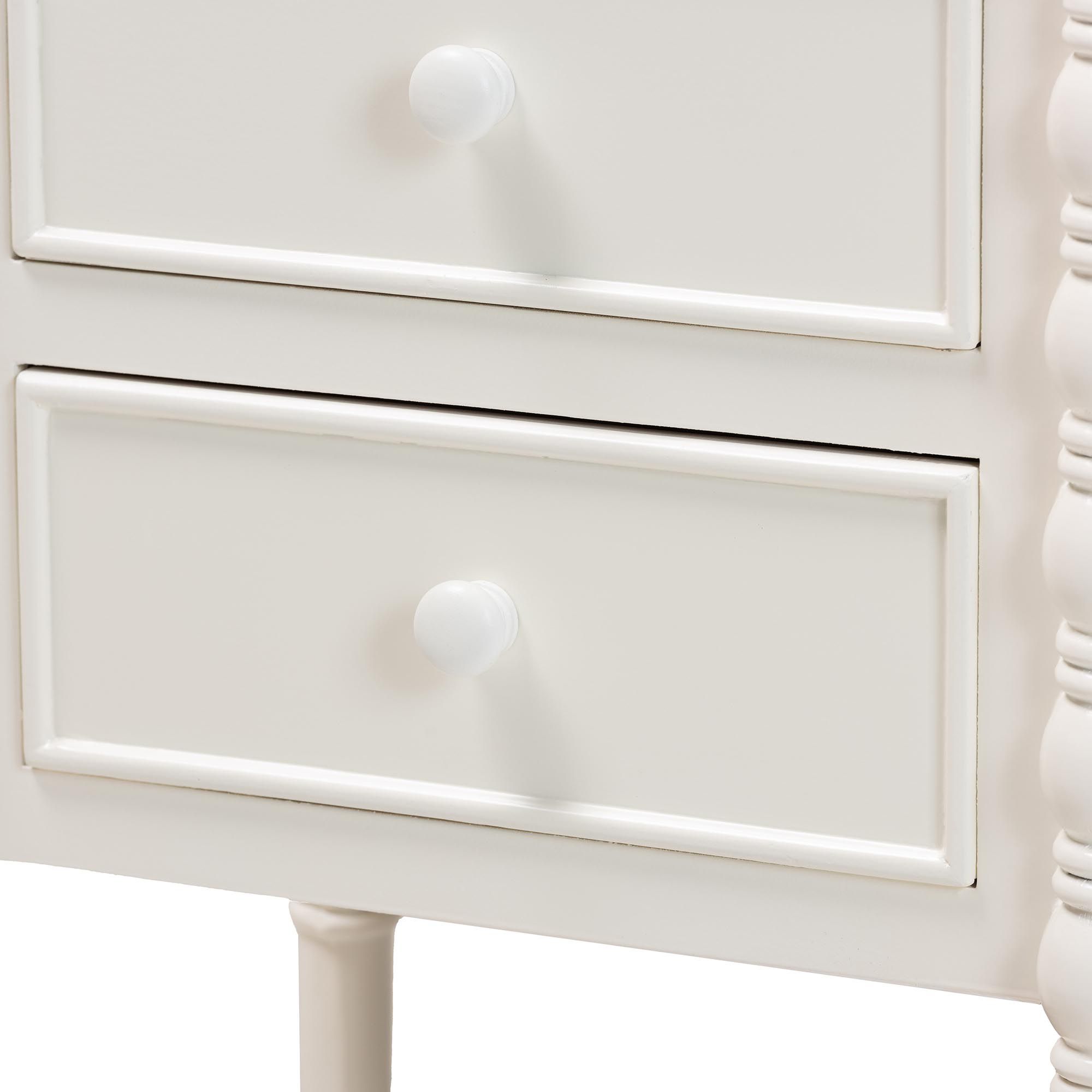 Image 7 Baxton Studio Malinda White Wood 3-Drawer End Table with Spindle Legs more views