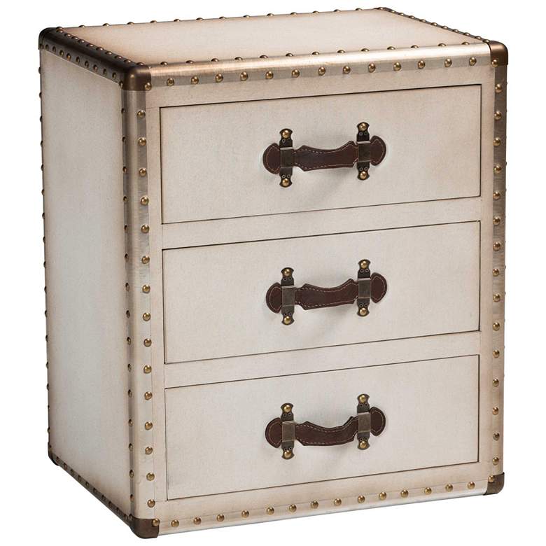 Image 1 Baxton Studio Mallison Vintage White Canvas 3 Drawer End Table