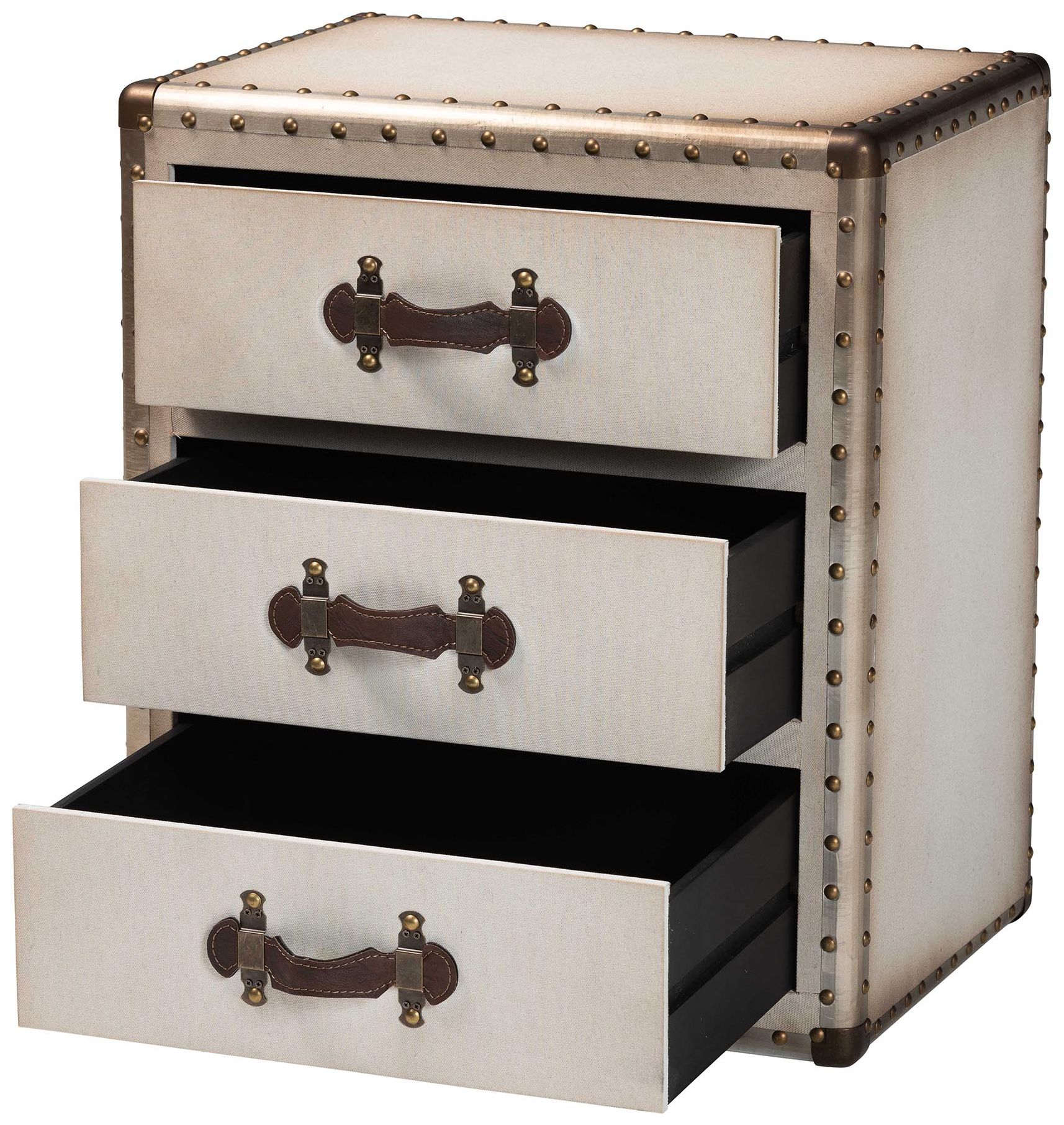 Image 3 Baxton Studio Mallison Vintage White Canvas 3 Drawer End Table more views