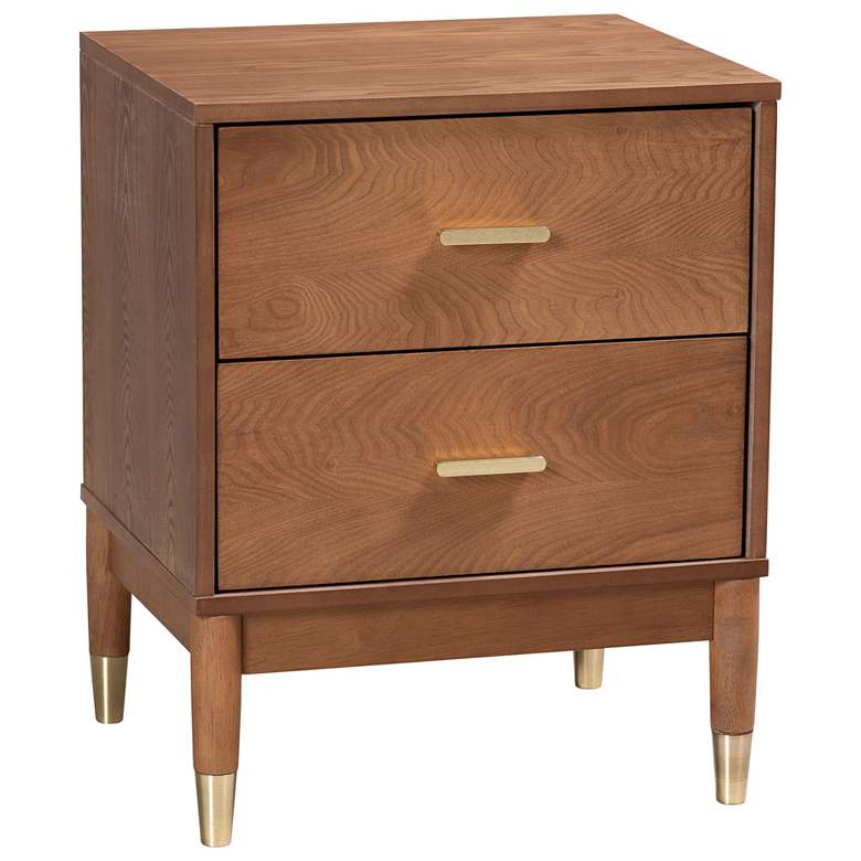 Image 1 Baxton Studio Mandolin Mid-Century Ash Walnut Wood 2-Drawer Nightstand