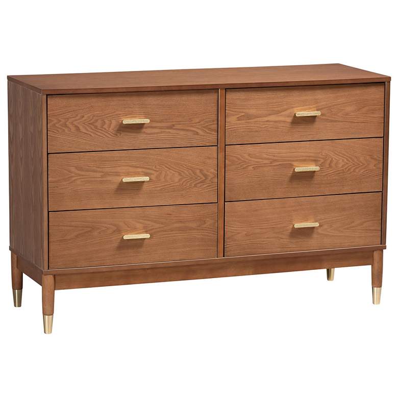 Image 1 Baxton Studio Mandolin Mid-Century Ash Walnut Wood 6-Drawer Dresser