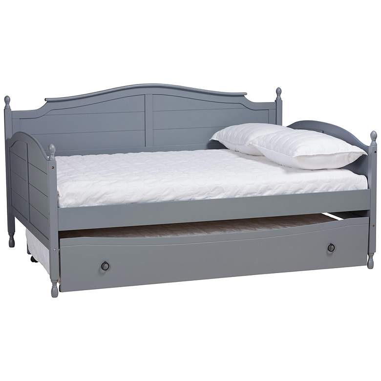 Image 2 Baxton Studio Mara Gray Full Daybed w/ Roll-Out Trundle Bed