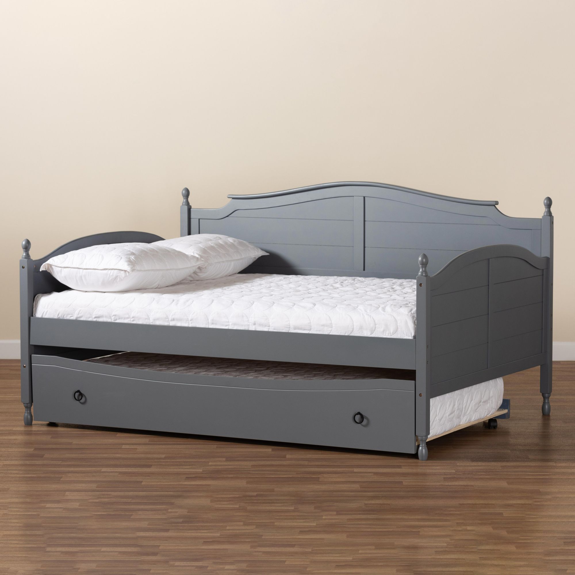 Baxton Studio Mara Gray Full Daybed w Roll Out Trundle Bed