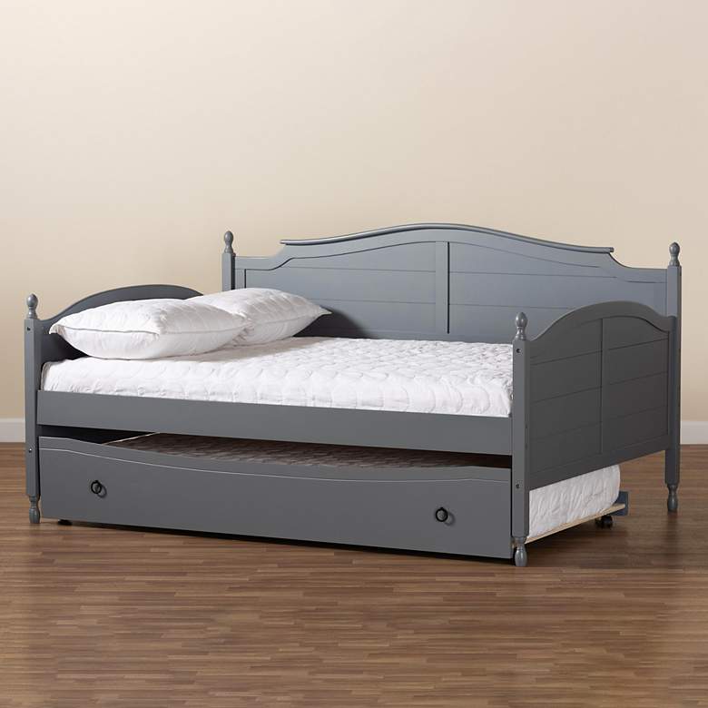 Image 1 Baxton Studio Mara Gray Full Daybed w/ Roll-Out Trundle Bed