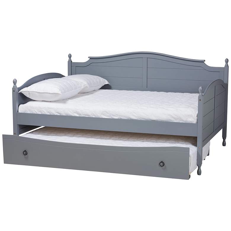 Image 6 Baxton Studio Mara Gray Full Daybed w/ Roll-Out Trundle Bed more views
