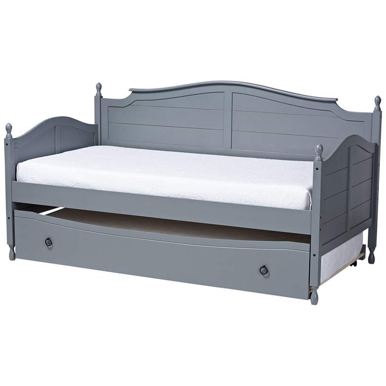 Image 2 Baxton Studio Mara Gray Twin Daybed with Roll-Out Trundle