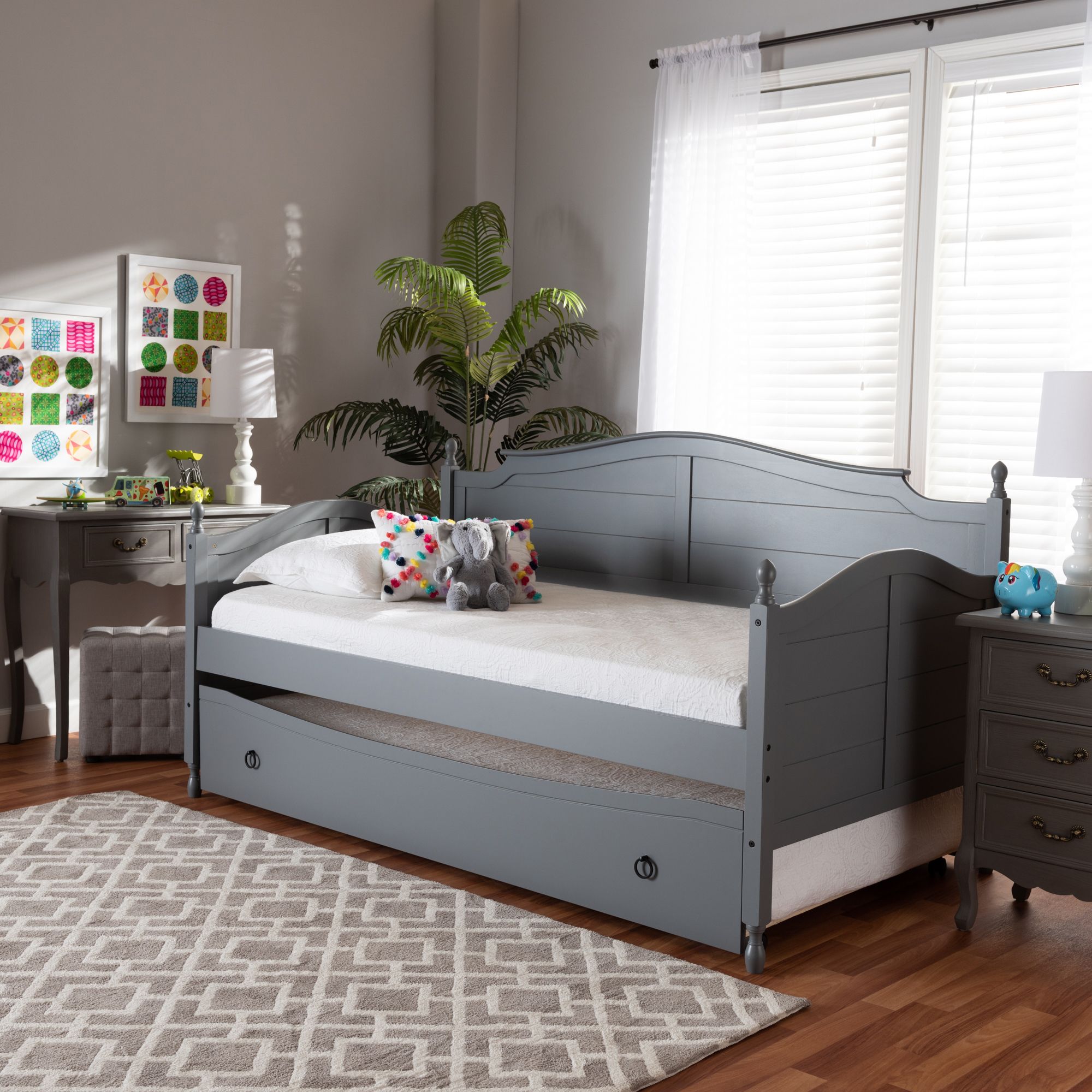 Baxton Studio Mara Gray Twin Daybed with Roll Out Trundle 75H55