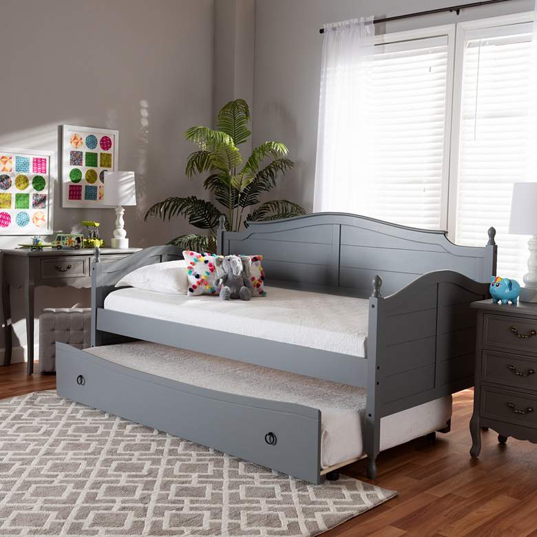 Image 3 Baxton Studio Mara Gray Twin Daybed with Roll-Out Trundle more views