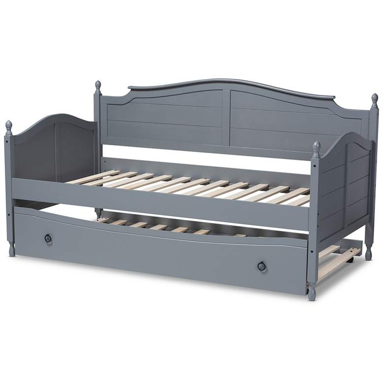 Image 6 Baxton Studio Mara Gray Twin Daybed with Roll-Out Trundle more views
