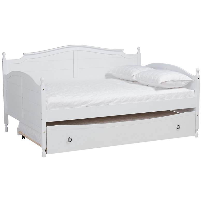 Image 2 Baxton Studio Mara White Full Daybed w/ Roll-Out Trundle Bed