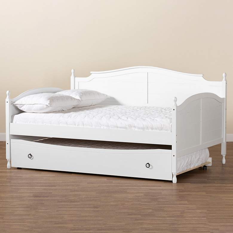 Image 1 Baxton Studio Mara White Full Daybed w/ Roll-Out Trundle Bed