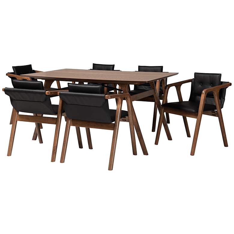 Image 1 Baxton Studio Marcena Black Leather-Like 7-Piece Dining Set