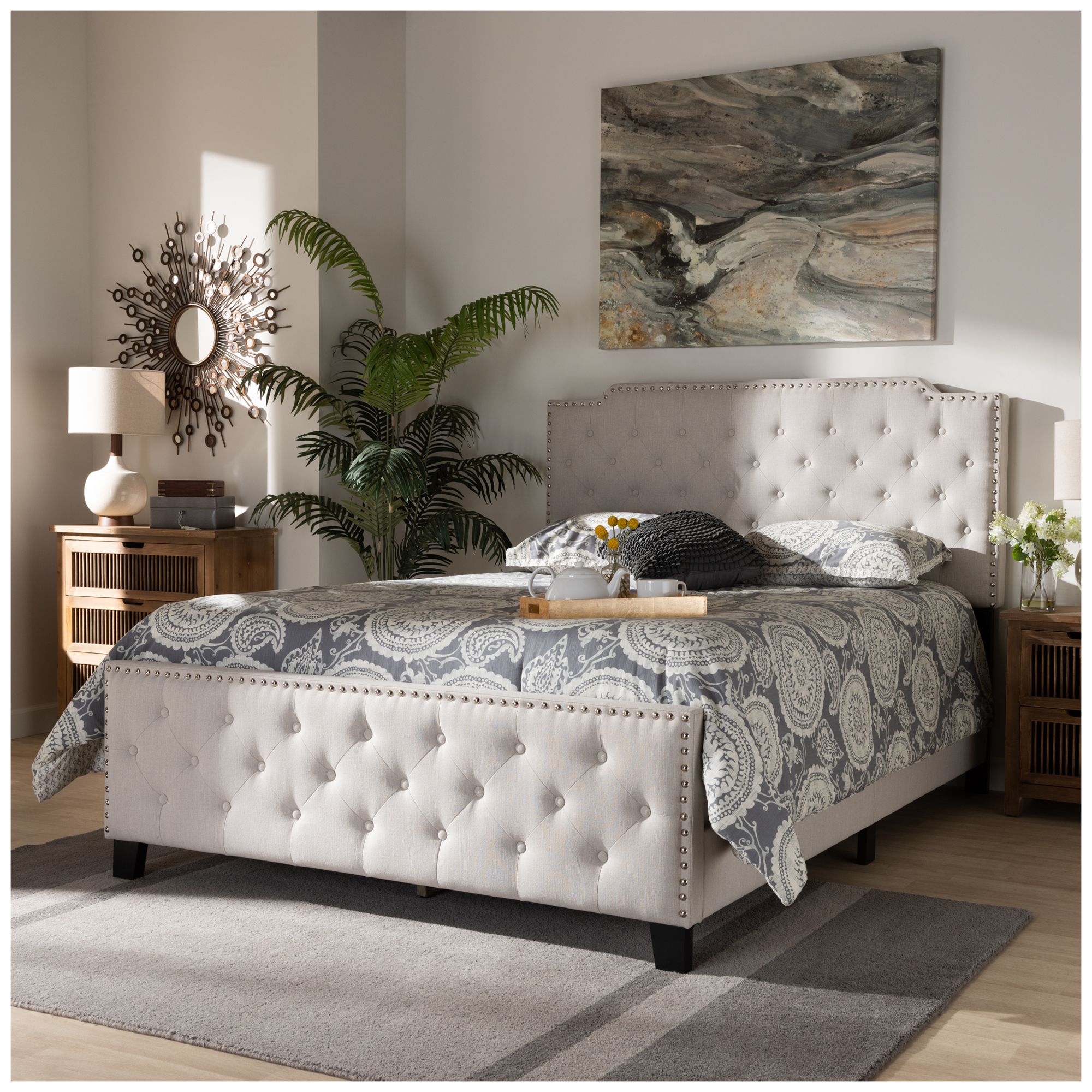 Image 6 Baxton Studio Marion Upholstered Button Tufted King Size Panel Bed more views