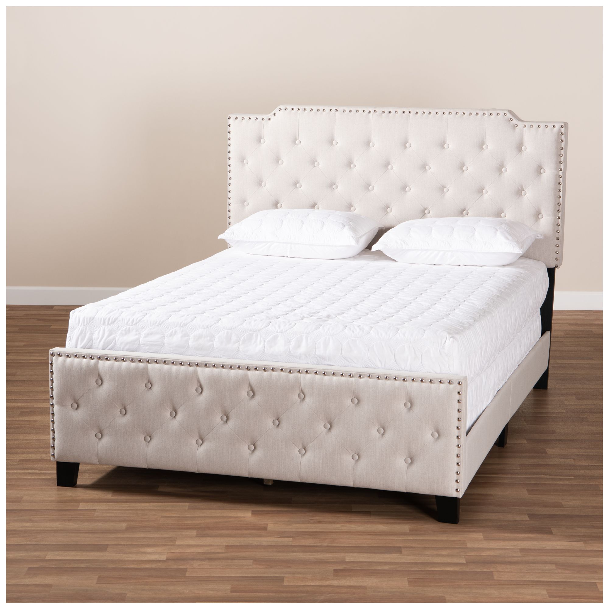 Image 7 Baxton Studio Marion Upholstered Button Tufted King Size Panel Bed more views