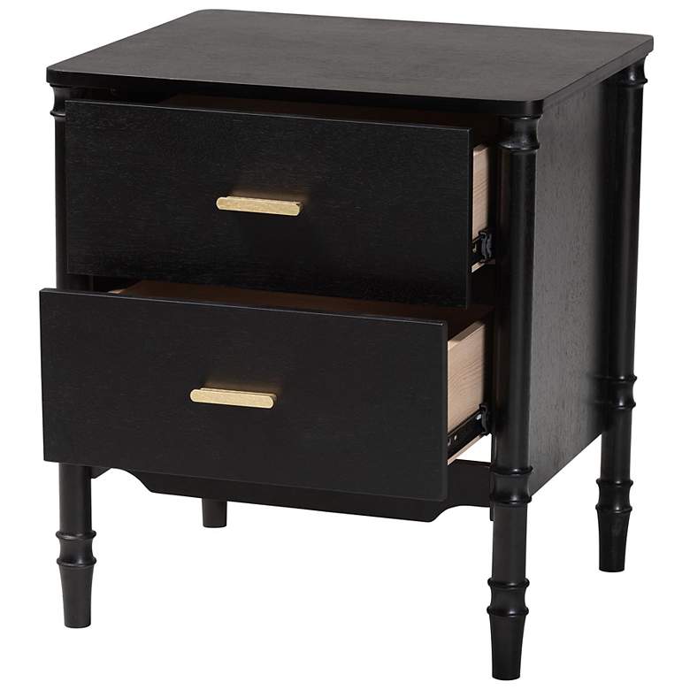 Image 3 Baxton Studio Marisela Black Wood 2-Drawer Nightstand with Gold Handles more views
