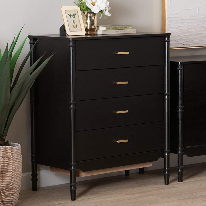 Image 1 Baxton Studio Marisela Black Wood 4-Drawer Vertical Storage Dresser