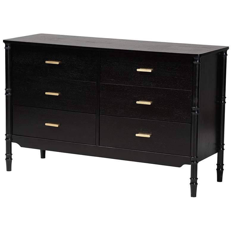 Image 2 Baxton Studio Marisela Black Wood 6-Drawer Wood Dresser with Gold Handles
