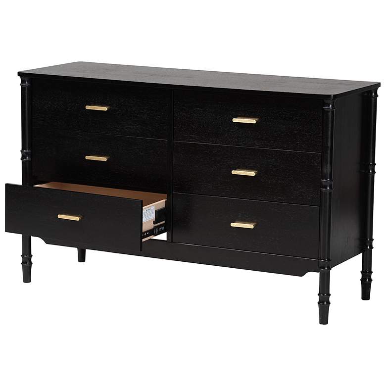 Image 3 Baxton Studio Marisela Black Wood 6-Drawer Wood Dresser with Gold Handles more views