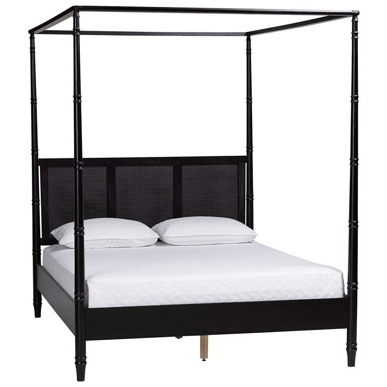Image 2 Baxton Studio Marisela Canopy Queen Bed with Synthetic Rattan Headboard