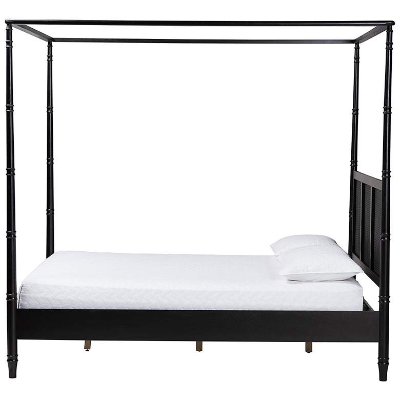 Image 3 Baxton Studio Marisela Canopy Queen Bed with Synthetic Rattan Headboard more views