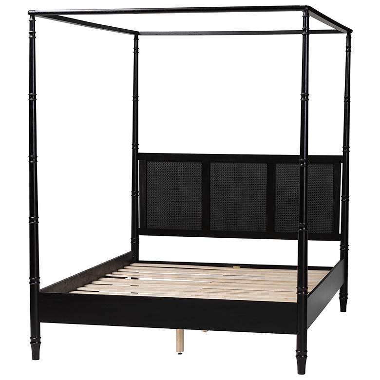 Image 4 Baxton Studio Marisela Canopy Queen Bed with Synthetic Rattan Headboard more views