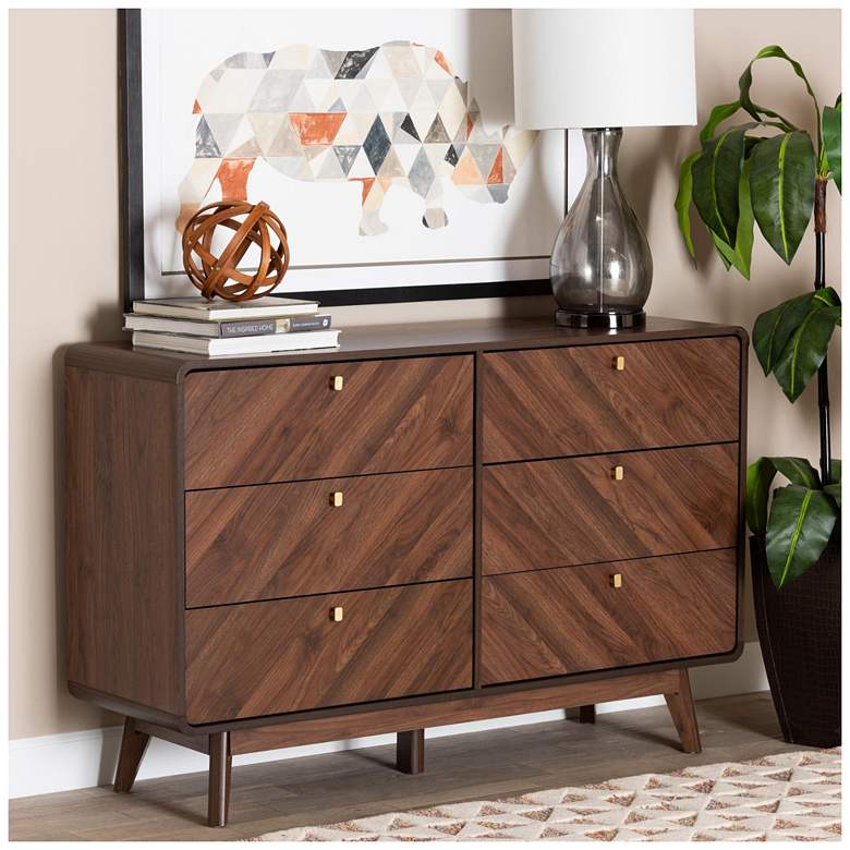 Image 1 Baxton Studio Markell Walnut Brown Finished Wood 6-Drawer Dresser