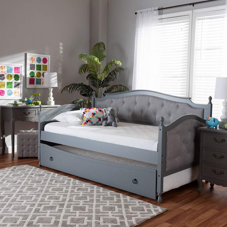 Image 1 Baxton Studio Marlie Gray Twin Daybed with Roll-Out Trundle