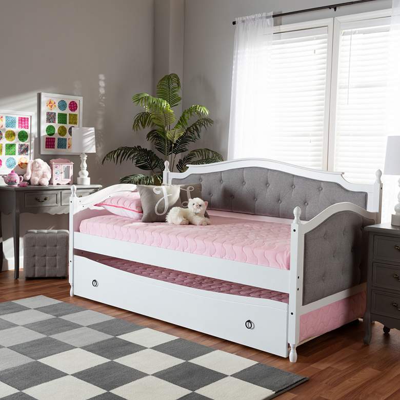 Image 1 Baxton Studio Marlie White Twin Daybed w/ Roll-Out Trundle